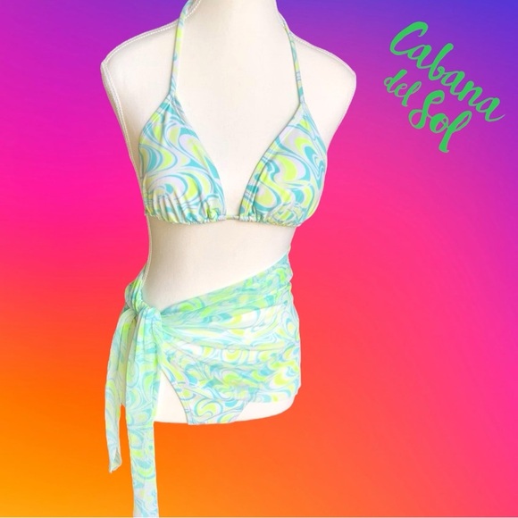 Swirl Bikini - Teal and Yellow ( with cover-up) - Picture 2 of 15
